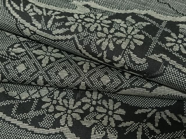 平和屋着物●本場大島紬　カタス9マルキ　雲重ね花文　黒地　正絹　逸品　AAAY6673zg