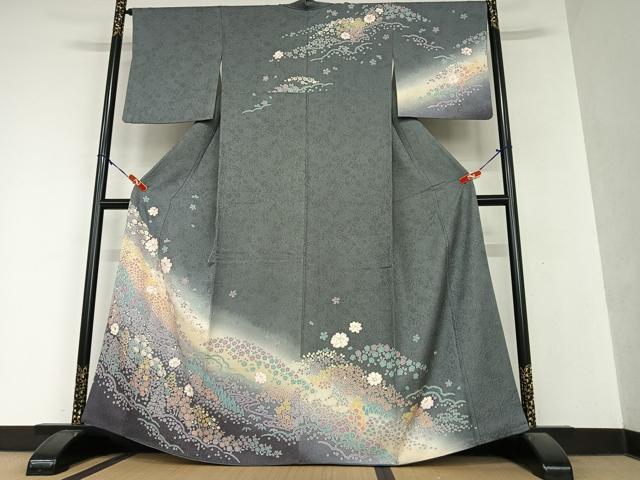 平和屋着物●訪問着　舞花文　暈し染め　金彩　金通し地　正絹　逸品　AAAY6679zg