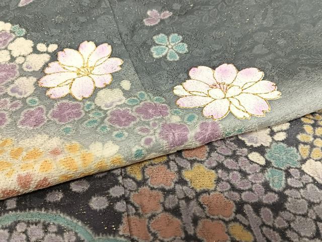 平和屋着物○訪問着 舞花文 暈し染め 金彩 金通し地 正絹