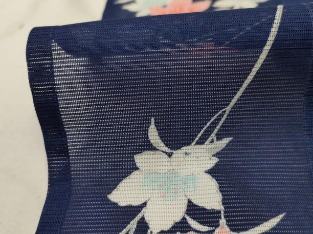 平和屋着物＊夏物 小紋 絽 枝花文 洗える着物 AAAY0434sx