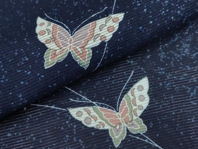 平和屋着物＊夏物 小紋 絽 舞蝶文 黒地 洗える着物 未使用 AAAZ1077fy