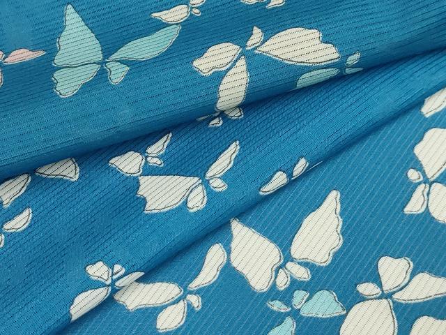 平和屋着物＊夏物 小紋 絽 扇面舞蝶文 洗える着物 未使用 DAAU3646du