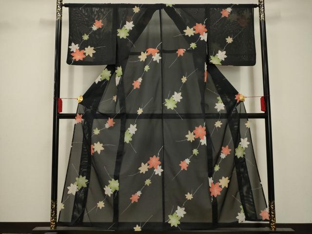 平和屋着物＊夏物 小紋 絽 枝花文 暈し染め 洗える着物 AABB8786sx