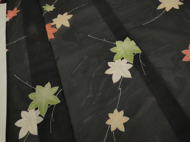 平和屋着物＊夏物 小紋 紗 枝花文 黒地 正絹 逸品 CAAV9007gh
