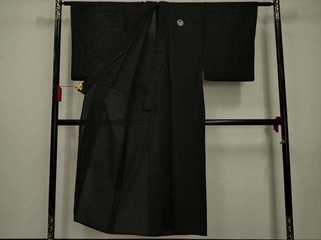 平和屋着物＊夏物　男性　黒紋付　羽織セット　暗黒色　正絹　逸品　AAAY6999sx 平和屋着物＊夏物 男性 黒紋付 羽織セット 暗黒色 正絹 逸品 AAAY6999sx