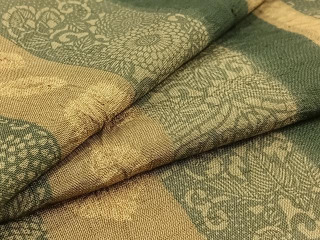 平和屋着物▽伝統工芸士　七代目　吉澤与市　紬　単衣　絞り　更紗花間道　正絹　逸品　AAAY7270jh