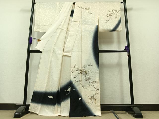 平和屋着物▽訪問着 単衣 駒刺繍 枝花文 暈し染め