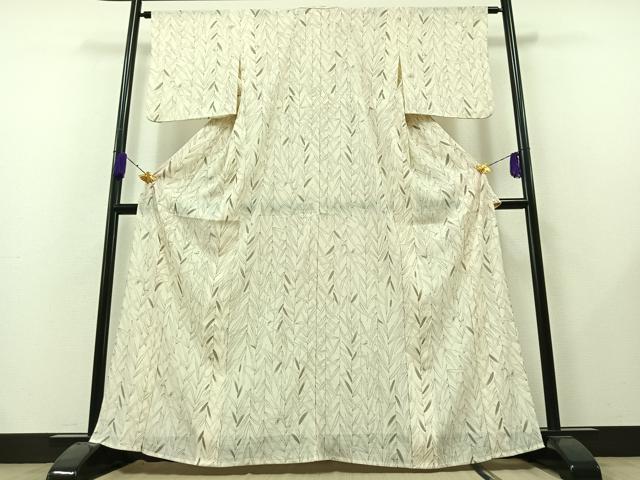 平和屋着物▽上質な小紋 単衣 笹の葉舞蝶文 正絹