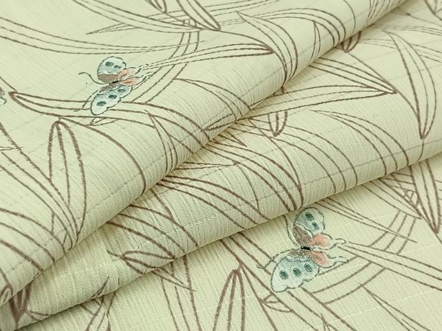 平和屋着物▽上質な小紋　単衣　笹の葉舞蝶文　正絹　逸品　AAAY7278jh
