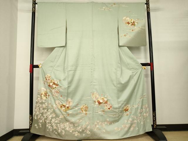 平和屋着物●訪問着　松皮菱雪輪花文　暈し染め　金彩　正絹　逸品　AAAY7322ck