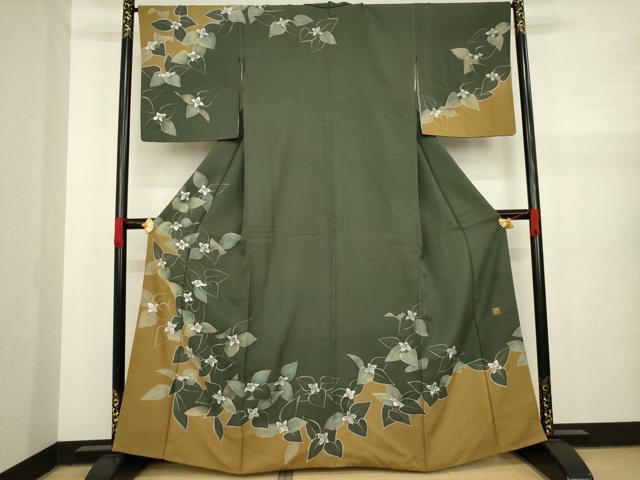 平和屋着物●塩月弥栄子　熊谷榮美子　訪問着　手描き　草花文　暈し染め　正絹　逸品　AAAY7367ck