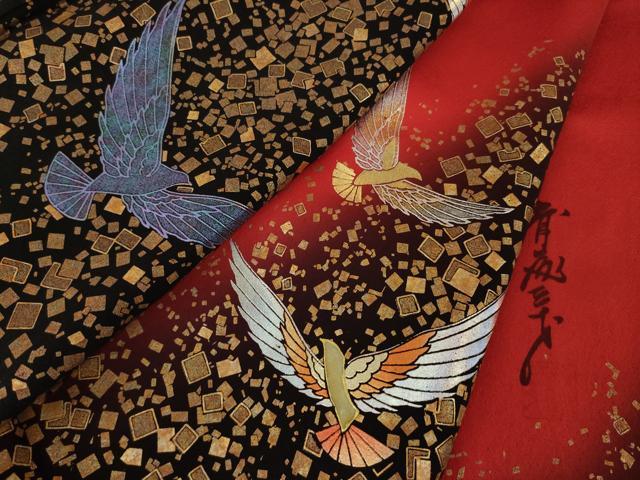 平和屋着物○染色作家 斉藤三才 振袖 駒刺繍 飛鳥文 暈し染め
