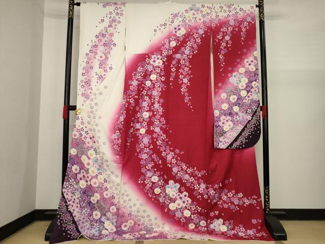 平和屋着物●豪華振袖　舞花文　暈し染め　金銀糸　金銀彩　銀通し地　正絹　逸品　AAAY7390ck