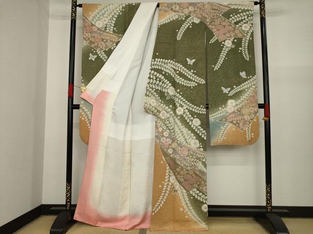平和屋着物○豪華振袖 辻が花 鬘帯花文 暈し染め 金彩 正絹