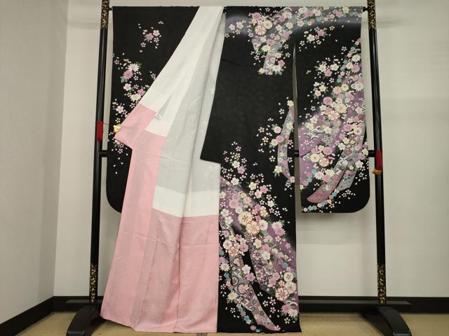 平和屋着物○豪華振袖 鬘帯吉祥花文 暈し染め 金彩 正絹