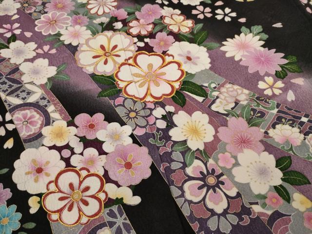 平和屋着物○豪華振袖 鬘帯吉祥花文 暈し染め 金彩 正絹