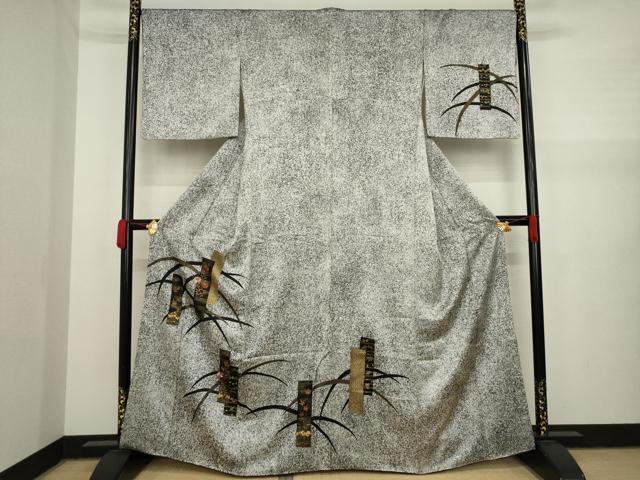 平和屋着物●訪問着　短冊芝花文　黒地　正絹　逸品　AAAY7400ck