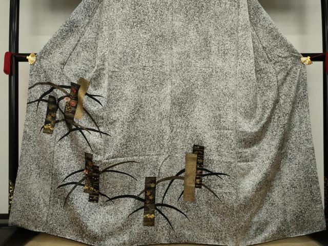 平和屋着物●訪問着　短冊芝花文　黒地　正絹　逸品　AAAY7400ck 平和屋着物○訪問着 短冊芝花文 黒地 正絹 逸品 AAAY7400ck