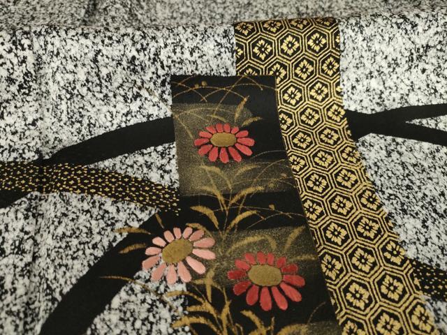 平和屋着物○訪問着 短冊芝花文 黒地 正絹 逸品 AAAY7400ck 付け下げ