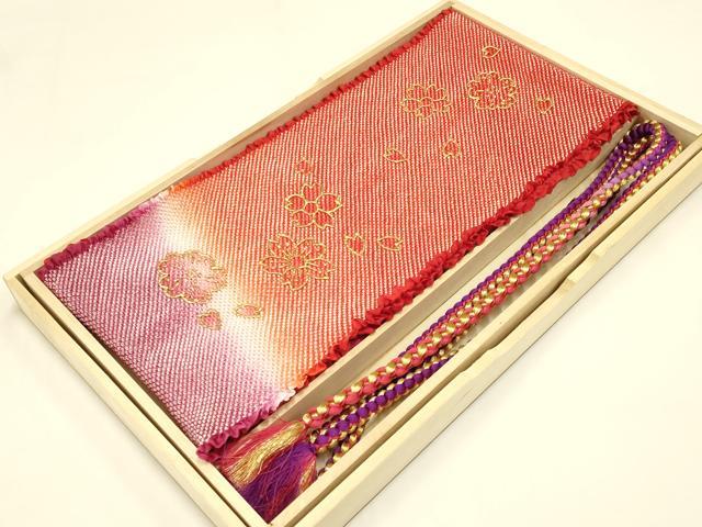 平和屋着物●和装小物　振袖用帯締め・帯揚げセット　総絞り　舞花文　暈し染め　金糸　金彩　逸品　AAAY7972ay