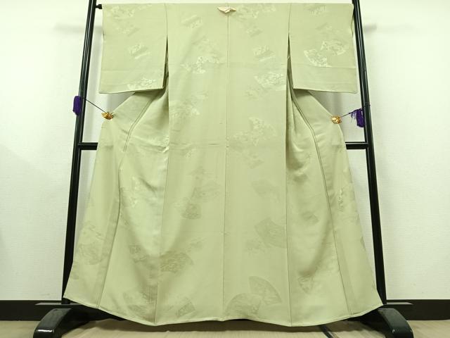 平和屋着物▽上質な色無地 単衣 風景地紋 夏虫色 正絹