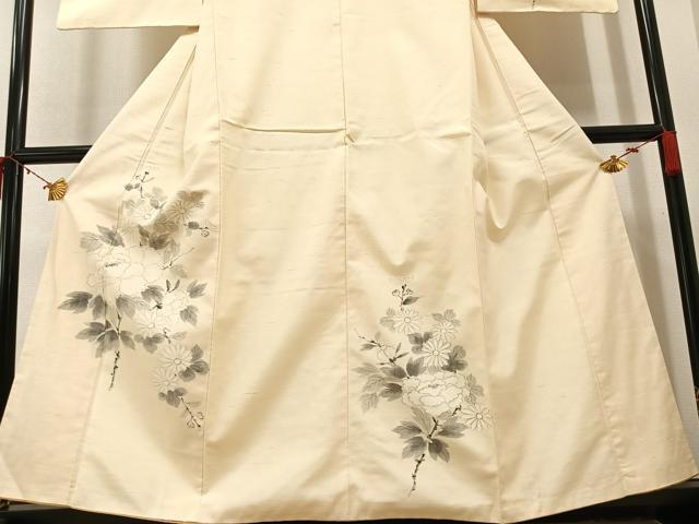 平和屋着物○訪問着 作家物 紬地 手描き 草花文 正絹 逸品 DAAV1442tw