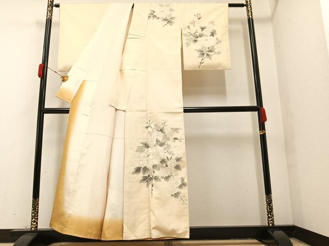 平和屋着物○訪問着 紬地 手描き 枝花文 正絹 逸品 AAAV7032zg