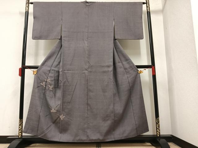 平和屋着物●色留訪問着　紬地　刺繍　草花文　正絹　逸品　AAAY8632ph