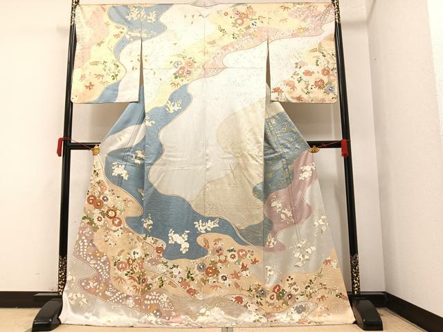 平和屋着物●訪問着　駒刺繍　草花文　金彩　正絹　逸品　AAAY8647ph
