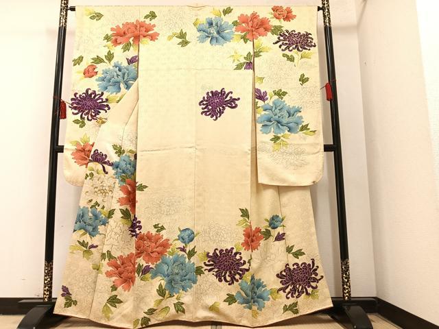 平和屋着物●豪華振袖　駒刺繍　草花文　金彩　正絹　逸品　AAAY8652ph