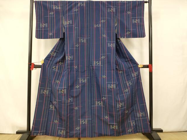 平和屋着物▽上質な紬 単衣 絣文 正絹 逸品 DAAV5036az