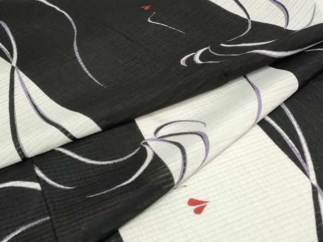 平和屋着物＊夏物　小紋　絽　人物文　洗える着物　AAAY8869st