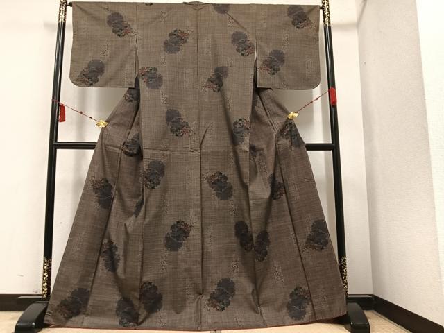 平和屋着物●本場大島紬　一元絣　雪輪草花文　正絹　逸品　AAAY8929ph 平和屋着物○本場大島紬 一元絣 雪輪草花文 正絹 逸品 AAAY8929ph