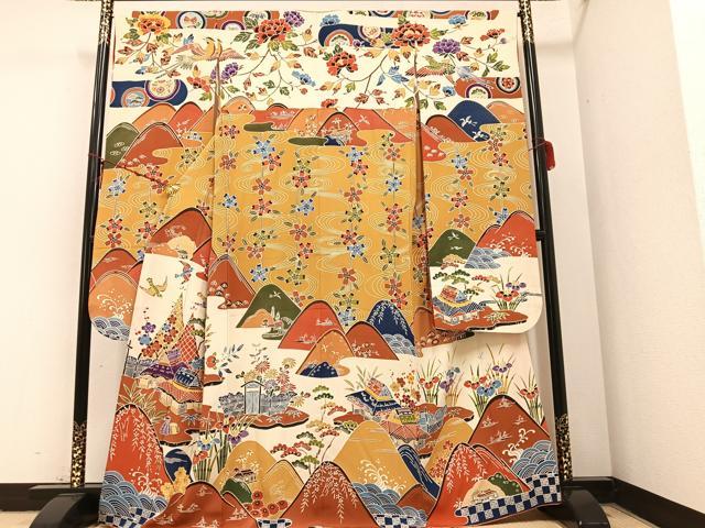 平和屋着物●豪華振袖　紅型　風景花鳥舞蝶文　正絹　逸品　AAAY8932ph