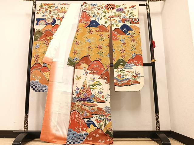 平和屋着物○豪華振袖 紅型 風景花鳥舞蝶文 正絹 逸品 AAAY8932ph 振袖