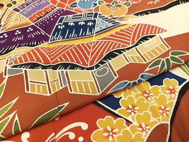 平和屋着物○豪華振袖 紅型 風景花鳥舞蝶文 正絹 逸品 AAAY8932ph