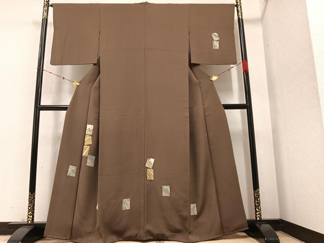 平和屋着物●訪問着　駒刺繍　色紙文　金彩　正絹　逸品　AAAY8936ph