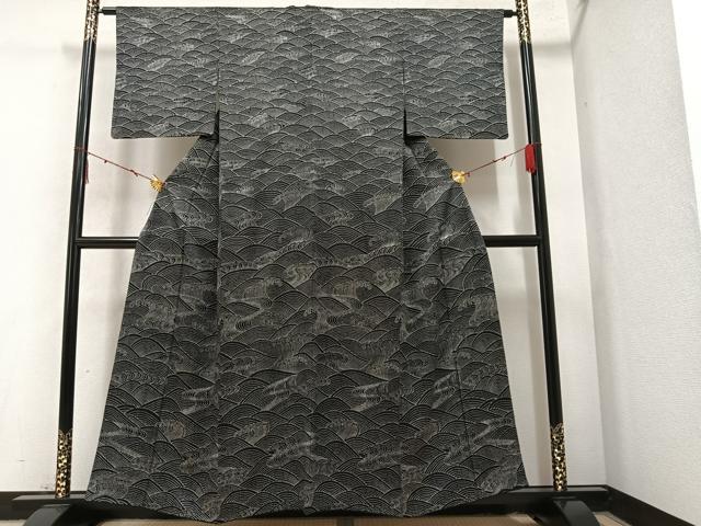 平和屋着物●訪問着　立波文　黒地　正絹　逸品　AAAY8945ph