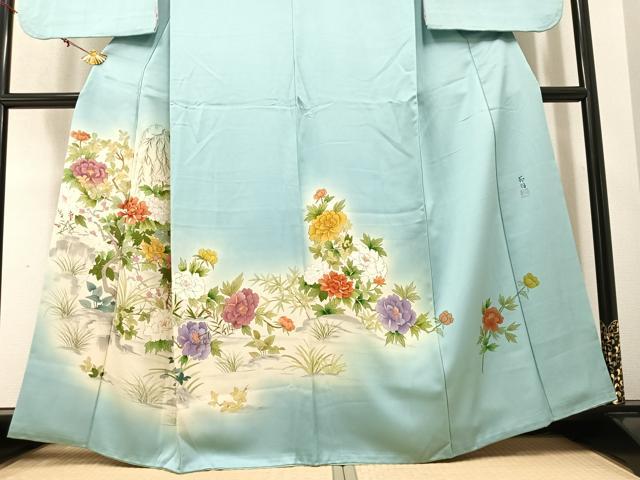 平和屋着物○日展作家 寺島 節朗 訪問着 手描き 枝花文 暈