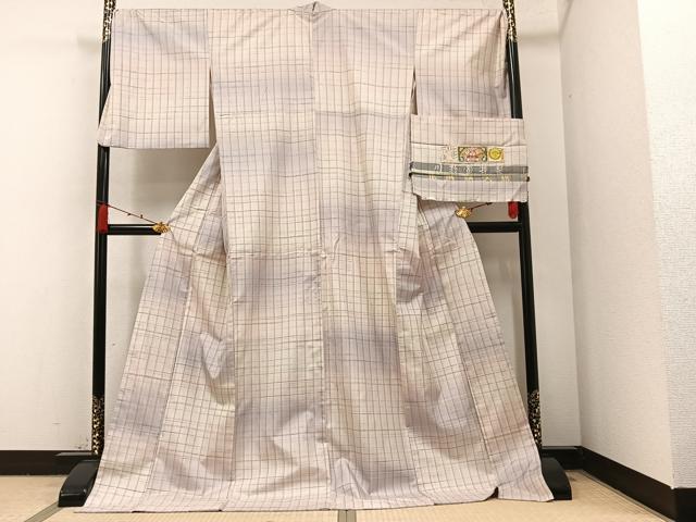 平和屋着物＃道中着　二部式　単衣　紬地　縞　ロング丈　正絹　逸品　CAAW4859dy 平和屋着物＃道中着 二部式 単衣 紬地 縞 ロング丈 正絹