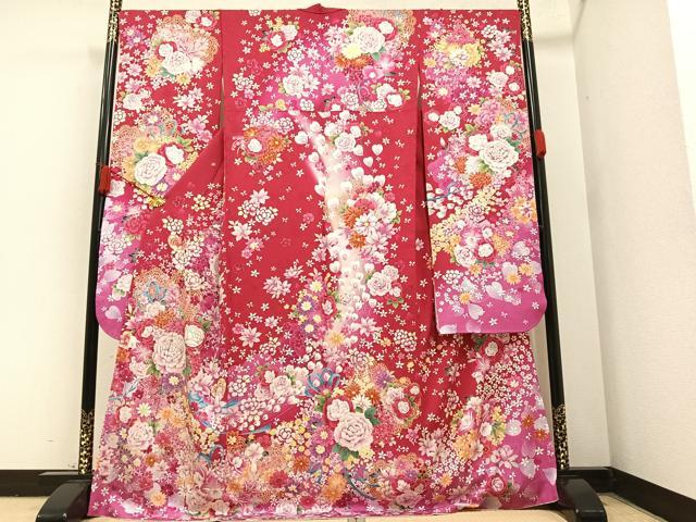 平和屋着物●豪華振袖　草花文　暈し染め　正絹　逸品　AAAY8990ph