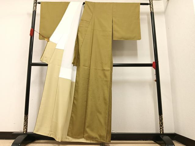 平和屋着物○上質な色無地 唐草地紋 桑染色 正絹 逸品 AAAY8997ph