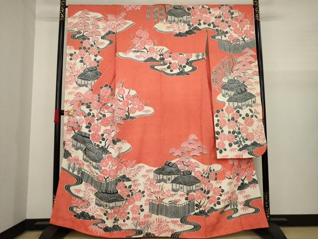 平和屋着物●名門　藤娘きぬたや・総絞り　振袖　風景花文　正絹　逸品　AAAY9007ck