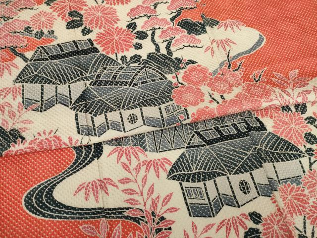 平和屋着物○紅花紬 米沢 霞文 正絹 逸品 BAAT6620hv