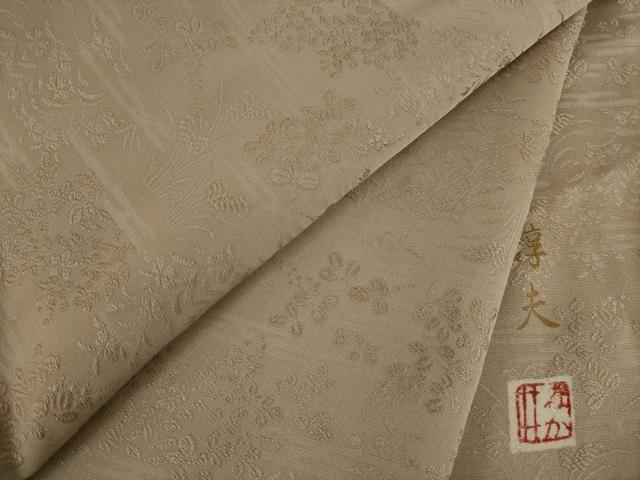 平和屋着物●京友禅　中井淳夫　お召　草花文　白茶色　正絹　逸品　AAAY9039ck