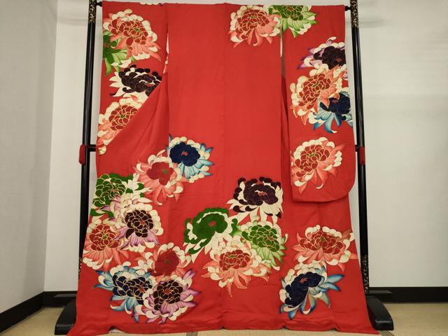 平和屋着物●豪華振袖　駒刺繍　菊　金彩　ロング丈　正絹　逸品　AAAY9048ck