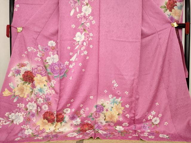 平和屋着物●豪華振袖　色無地　総刺繍　花車文　赤紫色　正絹　逸品　CAAR0840gh 平和屋着物○豪華振袖 色無地 総刺繍 花車文 赤紫色 正絹 逸品