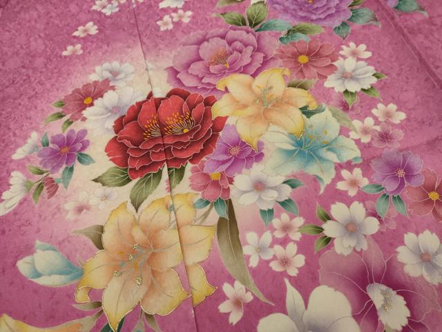 平和屋着物○豪華振袖 駒刺繍 舞花文 暈し染 金彩 仮絵