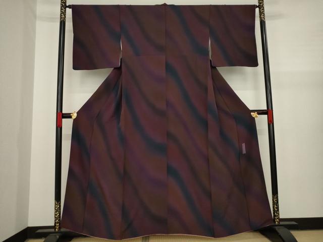 平和屋着物●前田仁仙　仁仙更紗　小紋　斜縞霞文　暈し染め　音正絹　逸品　AAAY9074ck