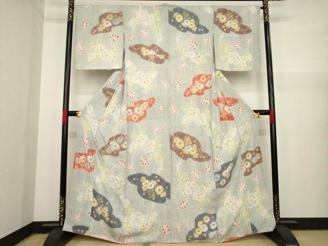 平和屋着物●上質な小紋　紬地　辻ケ花　絞り　舞花文　正絹　逸品　AAAY9077ck